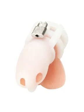 small 2 inch silicone cock cage with ball divider - white
