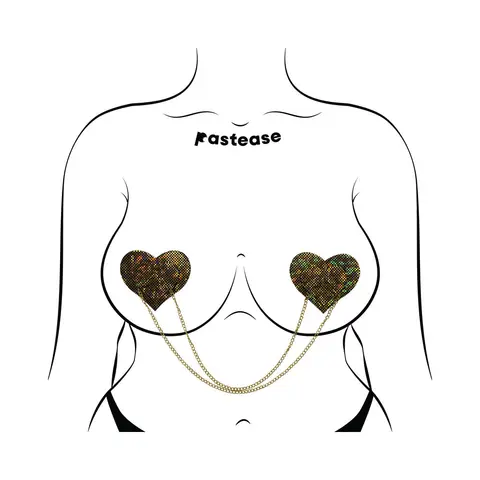 Pastease Chains: Black Shattered Disco Ball Heart with Gold Chains Pasties