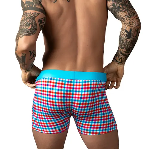 Male Power So Cumfy Gingham Boxer Brief Turquoise M