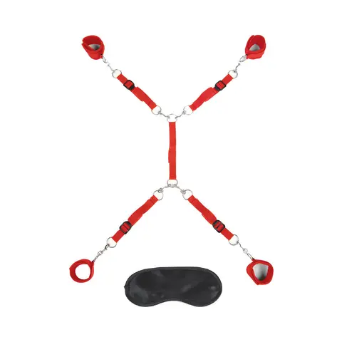 Lux Fetish Bed Spreader 7-Piece Restraint Set Red