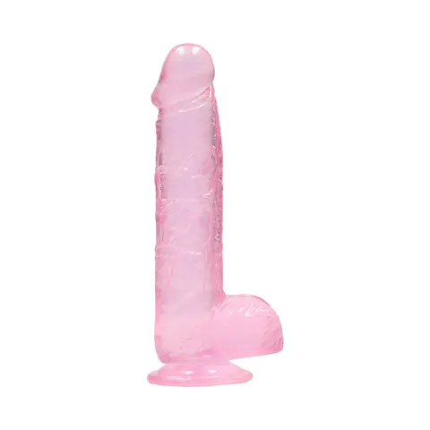 RealRock Crystal Clear Realistic 6 in. Dildo With Balls and Suction Cup in Pink