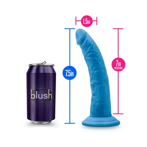 Neo Elite 7.5 in. Silicone Dual Density Dildo Neon in Blue