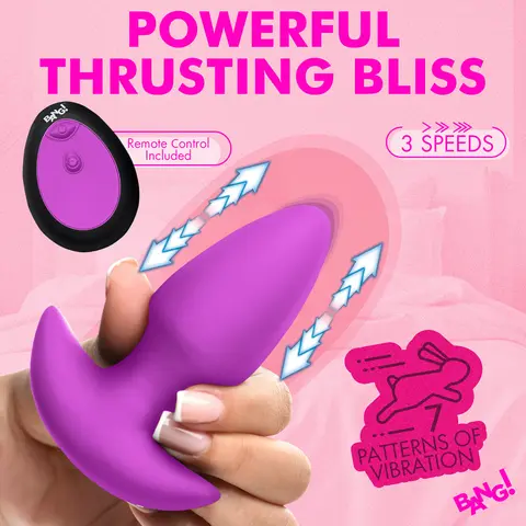 BANG! Thrusting & Vibrating Silicone Butt Plug in Purple