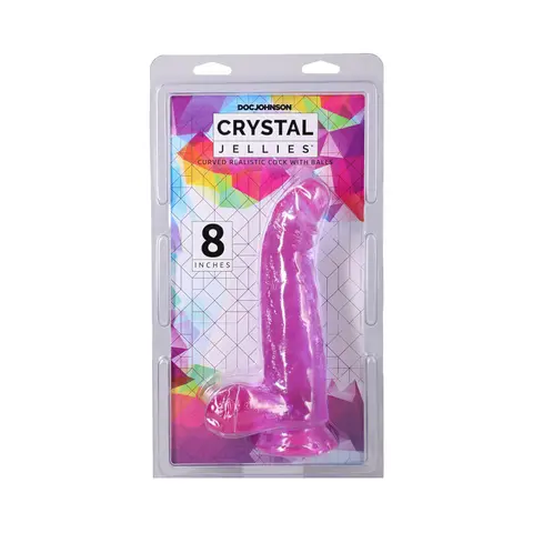 Crystal Jellies Curved Realistic Cock with Balls 8 in. in Purple