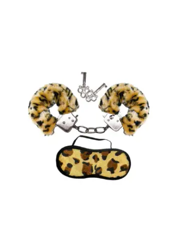 furry leopard lovecuffs & eyemask set