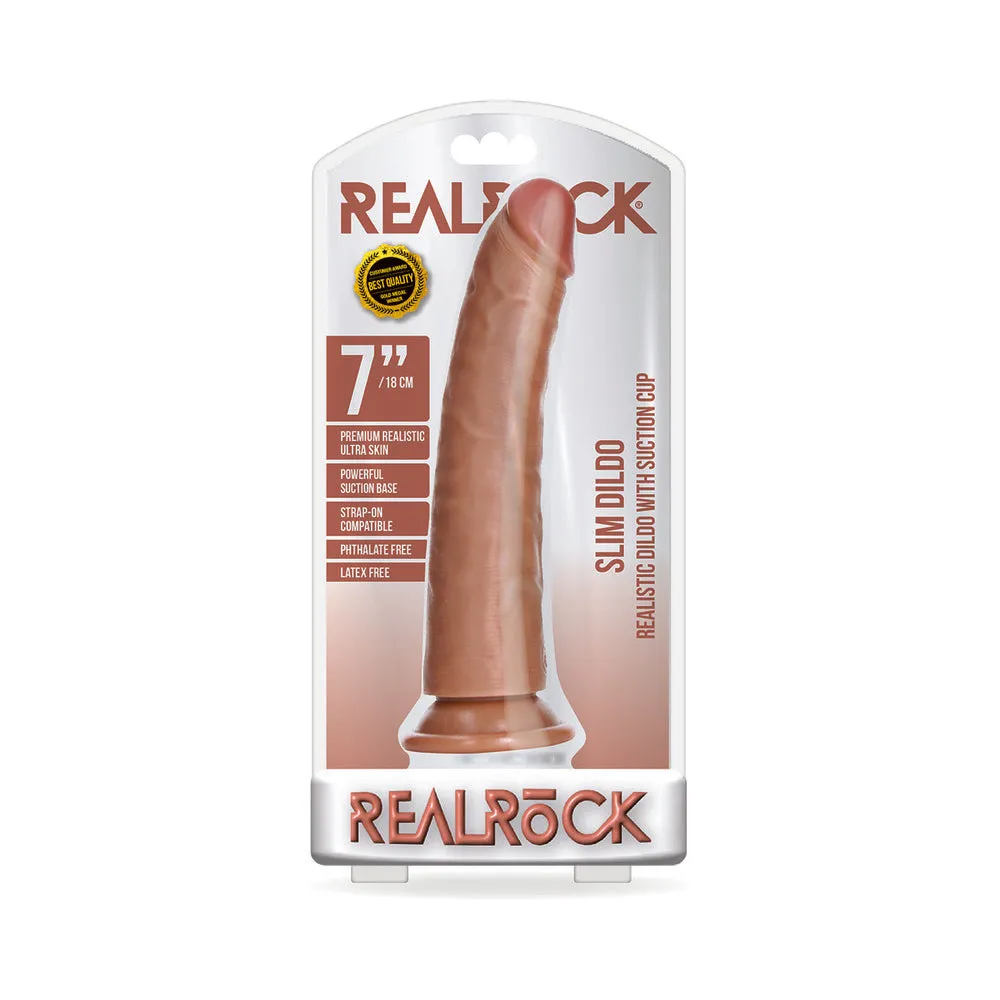 RealRock Realistic 7 in. Slim Dildo With Suction Cup in Tan