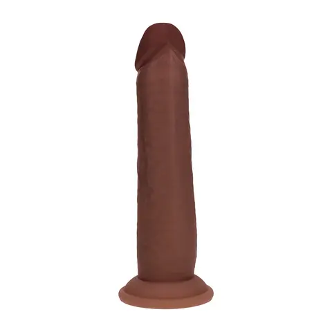Realrock Sliding Skin Dual Density Silicone Dildo 8 in. in Brown