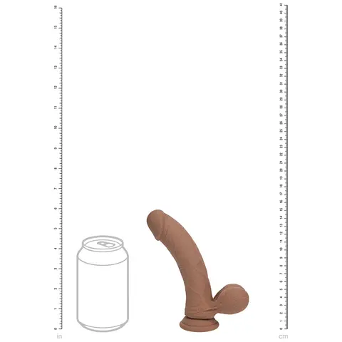 Realrock Realistic Dual Density Vibrating Silicone Dildo with Weighted Balls 6 in. in Tan