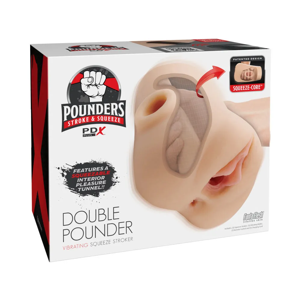 PDX Plus Double Pounder Vibrating Squeeze Stroker in Light