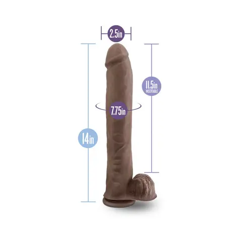 Au Naturel Daddy 14 in. Posable Dual Density Dildo with Balls Brown