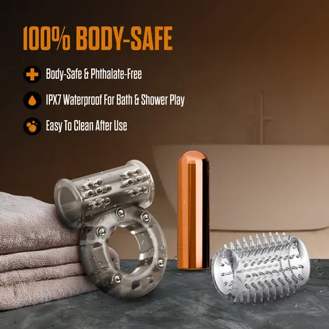 Stay Hard Vibrating Cock Ring Set with Sleeve 3