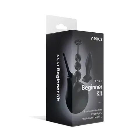 Nexus Anal Beginner Kit with Douche, Silicone Beads, Small Silicone Butt Plug Black