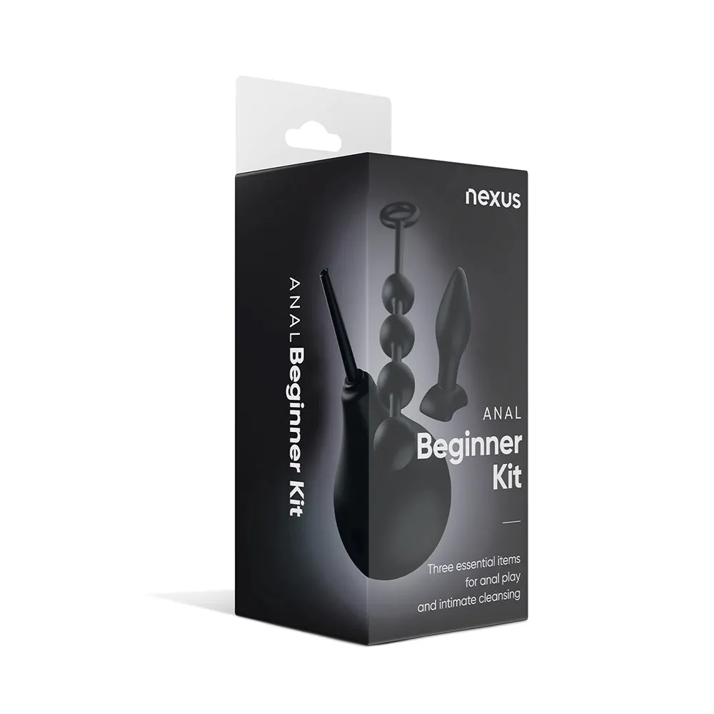 Nexus Anal Beginner Kit with Douche, Silicone Beads, Small Silicone Butt Plug Black
