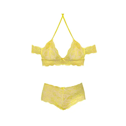 Magic Silk Daffodil Dreams Bardot Sleeve Halter Top & Boy Short Set Yellow Queen Size