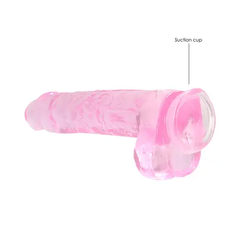 RealRock Crystal Clear Realistic 9 in. Dildo With Balls and Suction Cup in Pink