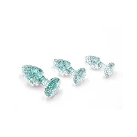 Adam & Eve Glitter Gem Butt Plug Set in Blue