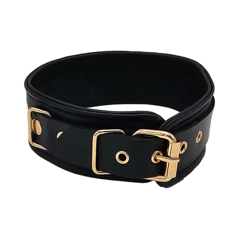 Rouge Leather Plain Collar Black with Gold Accessories