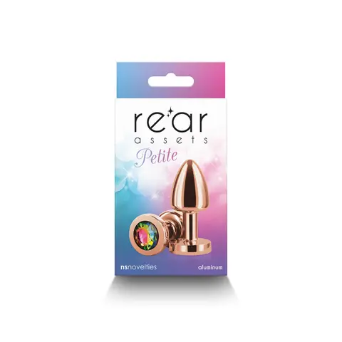 Rear Assets Petite Metal Anal Plug in Rose Gold/Rainbow