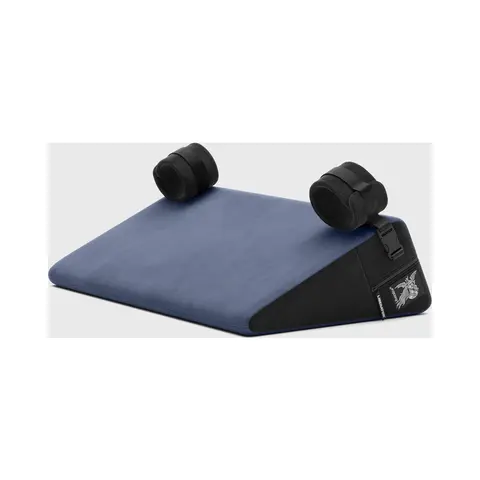Liberator Black Label Wedge 24 in. Sex Position Pillow with Cuffs Décor Velvet Blue in Black