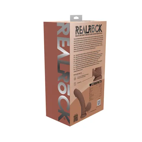 Realrock Realistic Dual Density Vibrating Silicone Dildo with Weighted Balls 6 in. in Tan