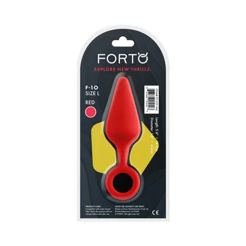 Forto F-10 Silicone Anal Plug with Pull Ring Large Red