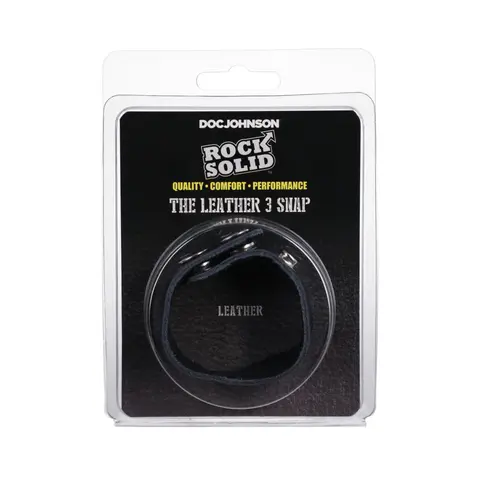 Rock Solid Adjustable Leather 3 Snap Cock Ring (Black)