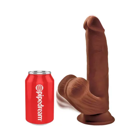 King Cock Plus 8 in. Triple-Density Cock With Swinging Balls Dildo in Brown