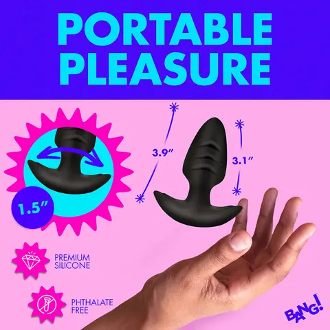 BANG! Rotating & Vibrating Silicone Butt Plug with Remote in Black