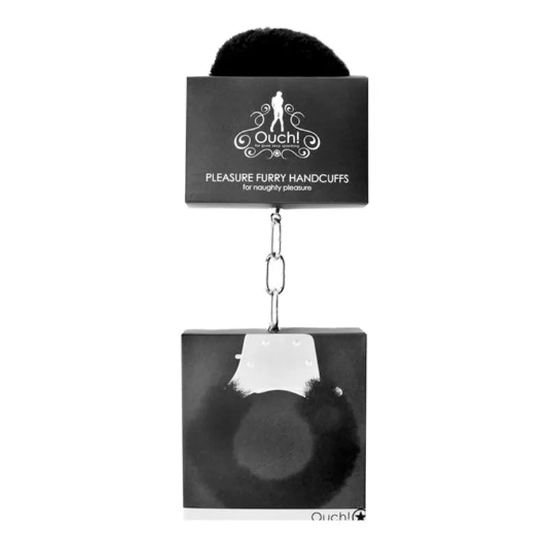 Ouch! Pleasure Furry Handcuffs With Quick-Release in Black