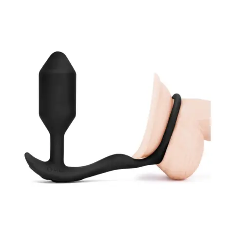 b-Vibe Vibrating Snug & Tug Rechargeable Weighted Silicone Anal Plug with Cockring Medium in Black