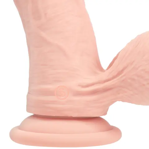 Realrock Realistic Dual Density Vibrating Silicone Dildo with Weighted Balls 7 in. in Beige