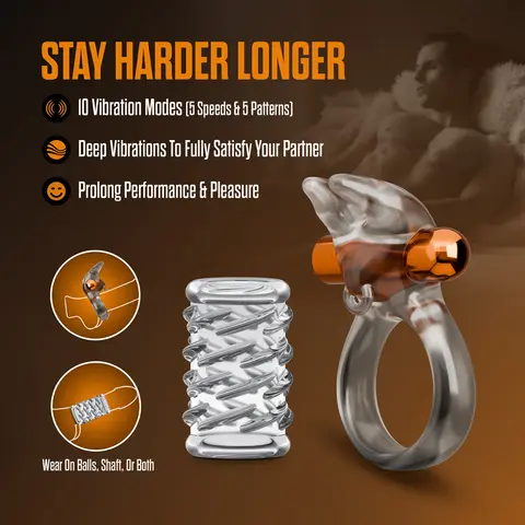 Stay Hard Vibrating Cock Ring Set with Sleeve 4