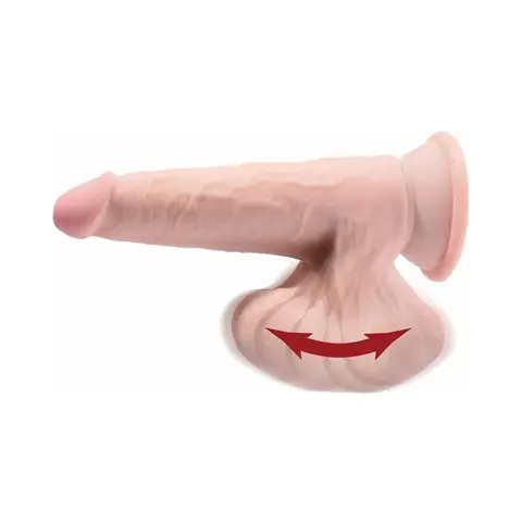 King Cock Plus 7 in. Triple-Density Cock With Swinging Balls Dildo in Beige
