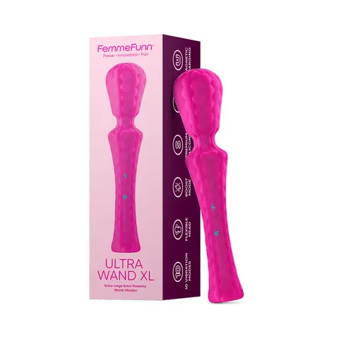 FemmeFunn Ultra Wand XL Rechargeable Flexible Textured Silicone Vibrator in Pink