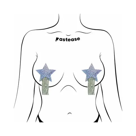 Pastease Star: Tassel Pasties: Silver Glitter Star with Fringe Pasties