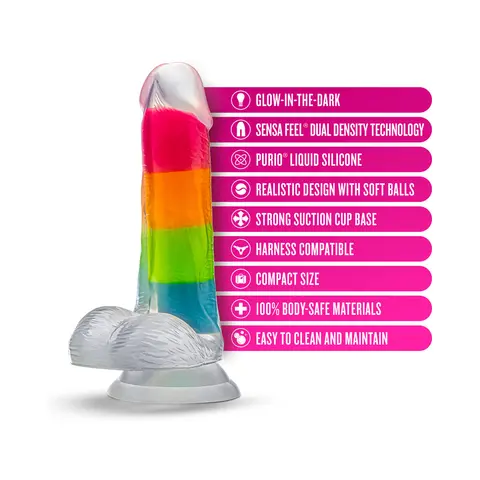 Neo Elite Glow-in-the-Dark Rainbow Rave 6.5 in. Silicone Dual Density Dildo