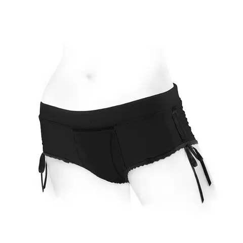 SpareParts Sasha Cinch Booty Short Harness Black Size S