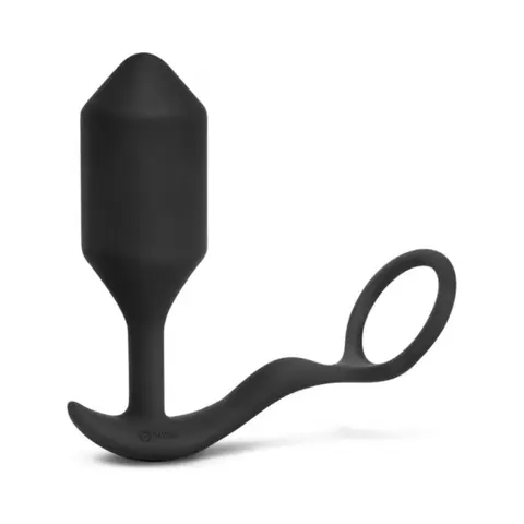 b-Vibe Vibrating Snug & Tug Rechargeable Weighted Silicone Anal Plug with Cockring Medium in Black