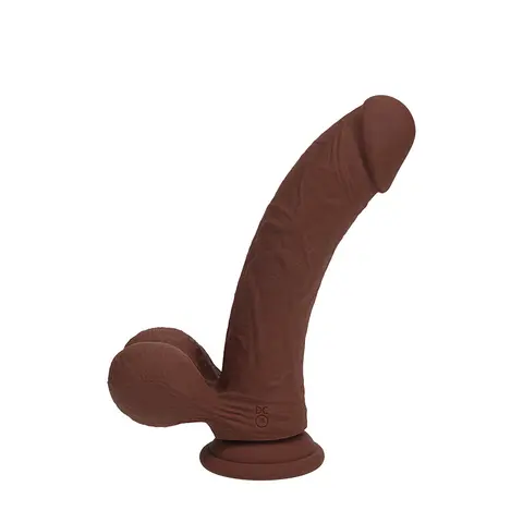 Realrock Realistic Dual Density Vibrating Silicone Dildo with Weighted Balls 7 in. in Brown