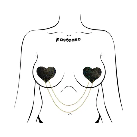 Pastease Chains: Black Shattered Disco Ball Heart with Gold Chains Pasties