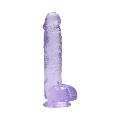 RealRock Crystal Clear Realistic 6 in. Dildo With Balls and Suction Cup in Purple