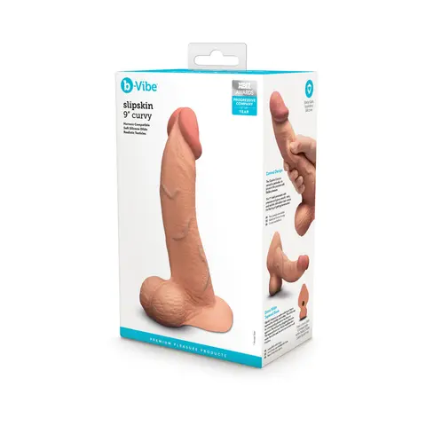b-Vibe Slipskin Realistic Silicone Dildo 9 in. Curved in Mocha