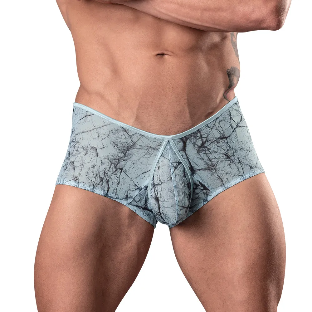 Male Power Marble Mesh Micro Mini Short Silver Blue S