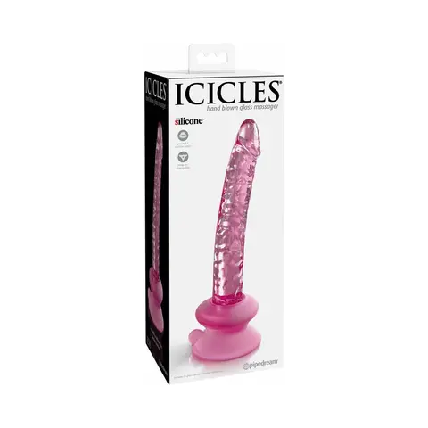 Icicles No. 86 Realistic 7 in. Glass Dildo With Suction Cup Pink