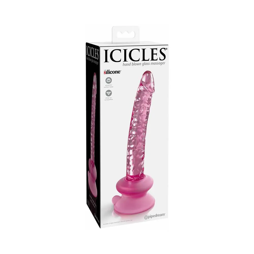 Icicles No. 86 Realistic 7 in. Glass Dildo With Suction Cup Pink
