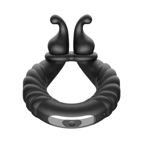 Forto F-24 Rechargeable Silicone Textured Vibrating Cockring in Black