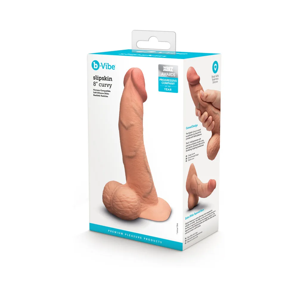 b-Vibe Slipskin Realistic Silicone Dildo 8 in. Curved in Mocha