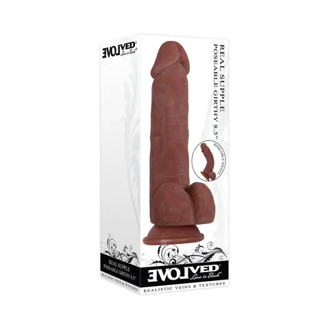 Evolved Real Supple Girthy Poseable 8.5 in. Realistic Dildo With Balls in Brown