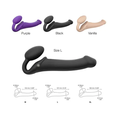 Strap-On-Me Rechargeable Remote-Controlled Silicone Vibrating Bendable Strap-On Purple M in Black