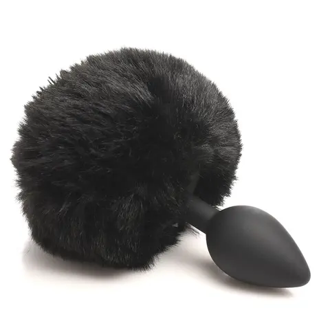 Tailz Fluffy Bunny Tail Silicone Plug in Black